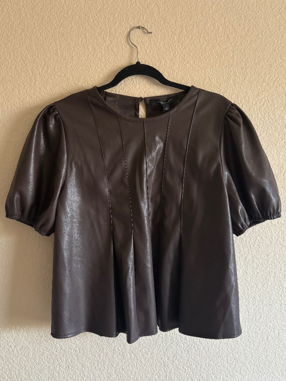 NWT Marc New York Faux Leather Puffed Sleeve Brown Blouse